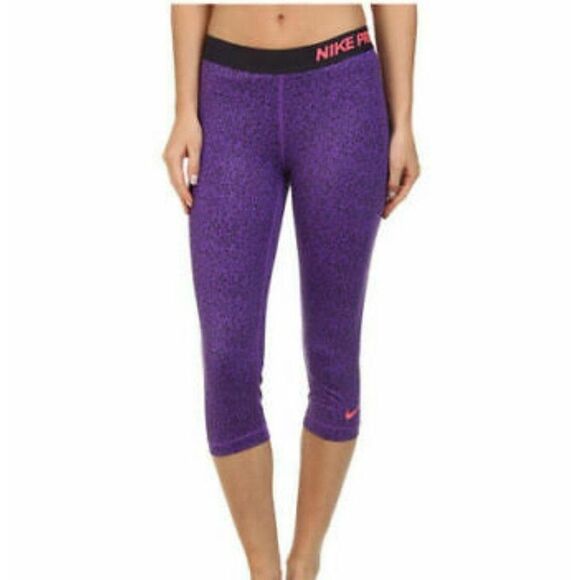 Nike Pro Women's Dri-Fit Mezzo Print Purple Capri Workout Activewear Leg… - Picture 2 of 12